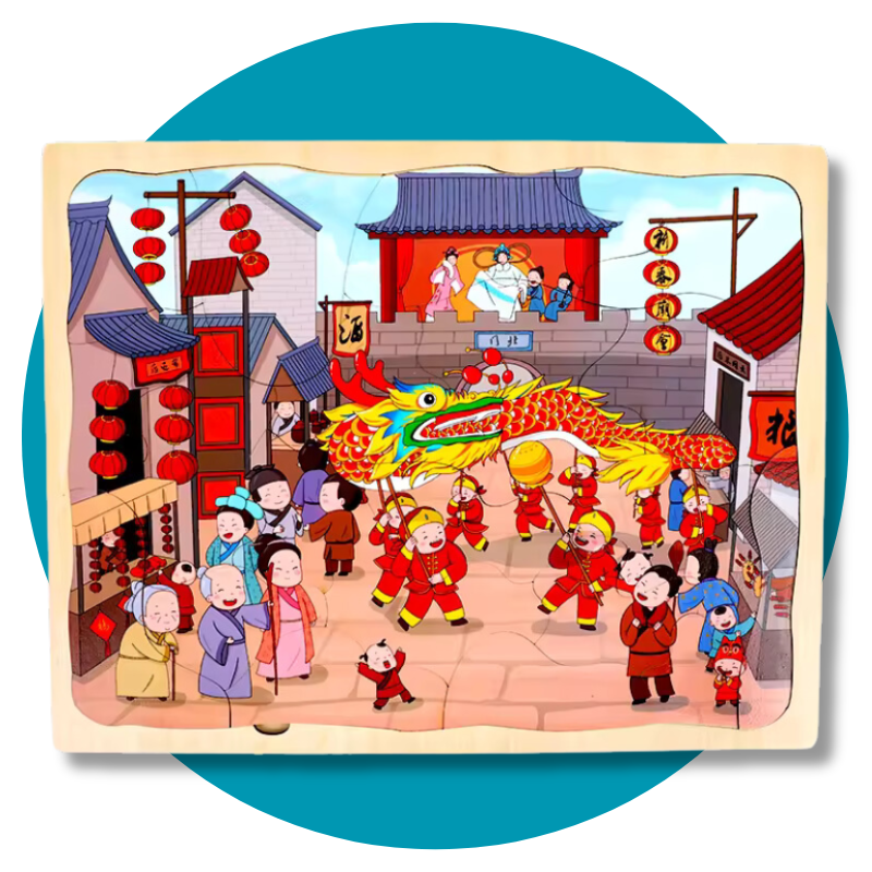 Image of Lunar New Year Wooden Puzzles Set for Kids 