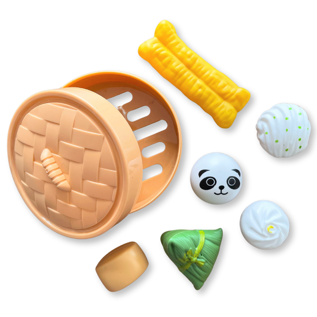 Image of Chinese breakfast/dim sum outside of steamer baskettoy set for cultural education