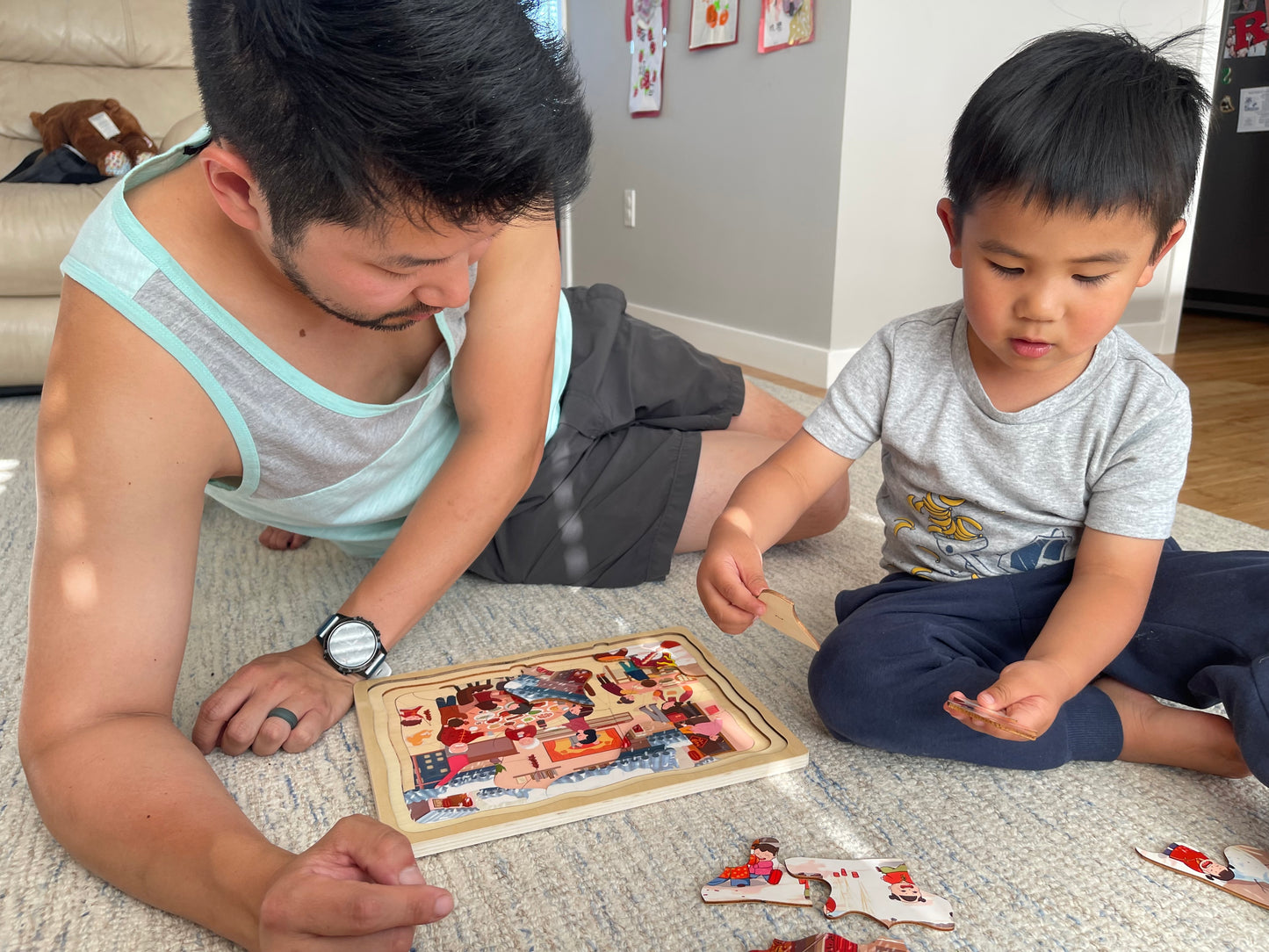 Image of family playing with Lunar New Year Wooden Puzzles Set for Kids 