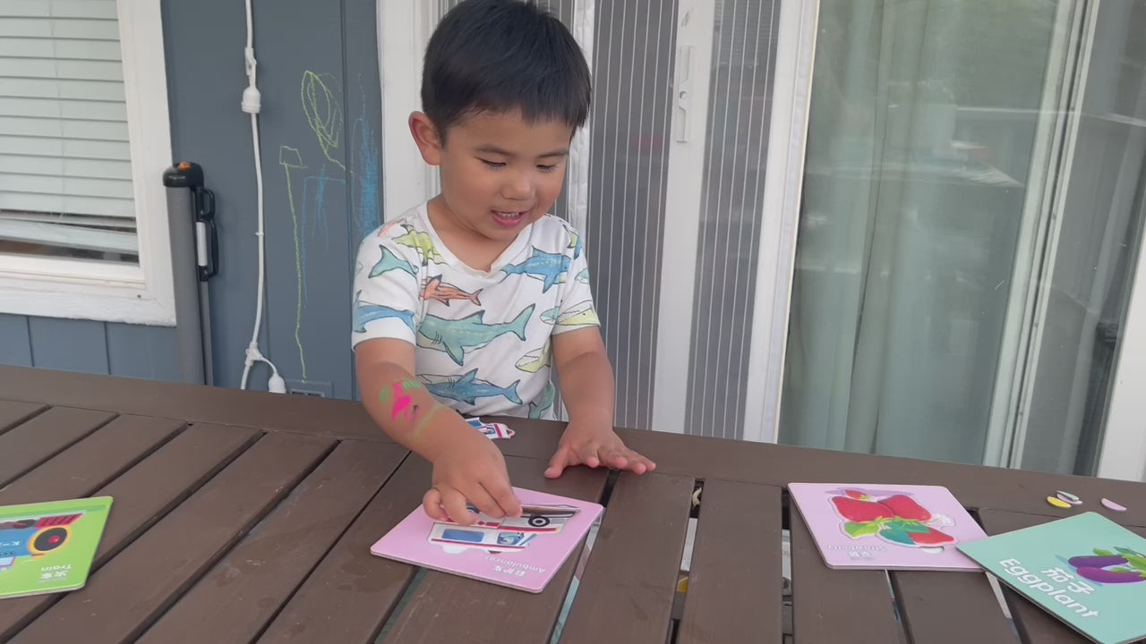 Video of toddler playing with Chinese English Pinyin Bilingual Puzzle Animal version